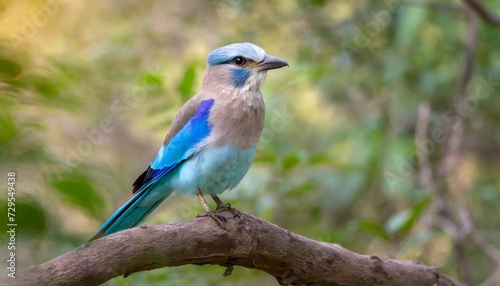 an indian roller perched in bandhavgarah national park india the bird was formerly locally called the blue jay it is a member of the roller family of birds © Tomas