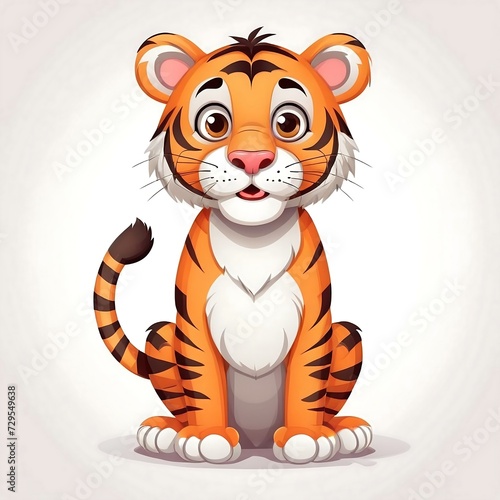 Cute Cartoon tiger  Vector illustration on a white background.