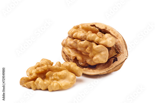 Opened walnut and kernel isolated on white