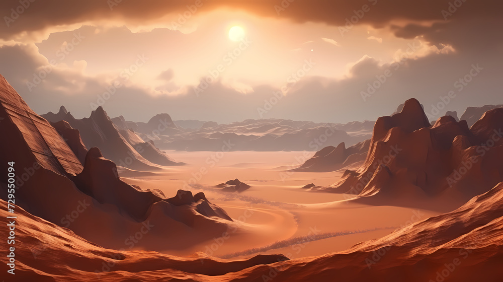 Naklejka premium Desert landscape, sand dunes with wavy pattern