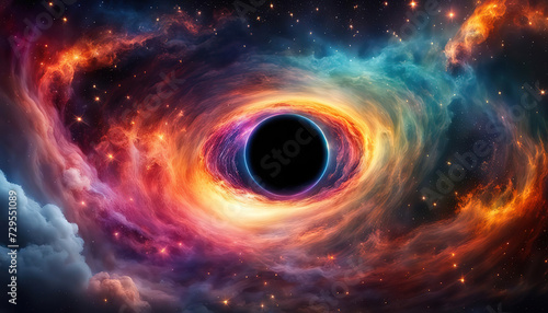 Superb Abstract space wallpaper, Black hole with nebula over colorful stars and cloud fields