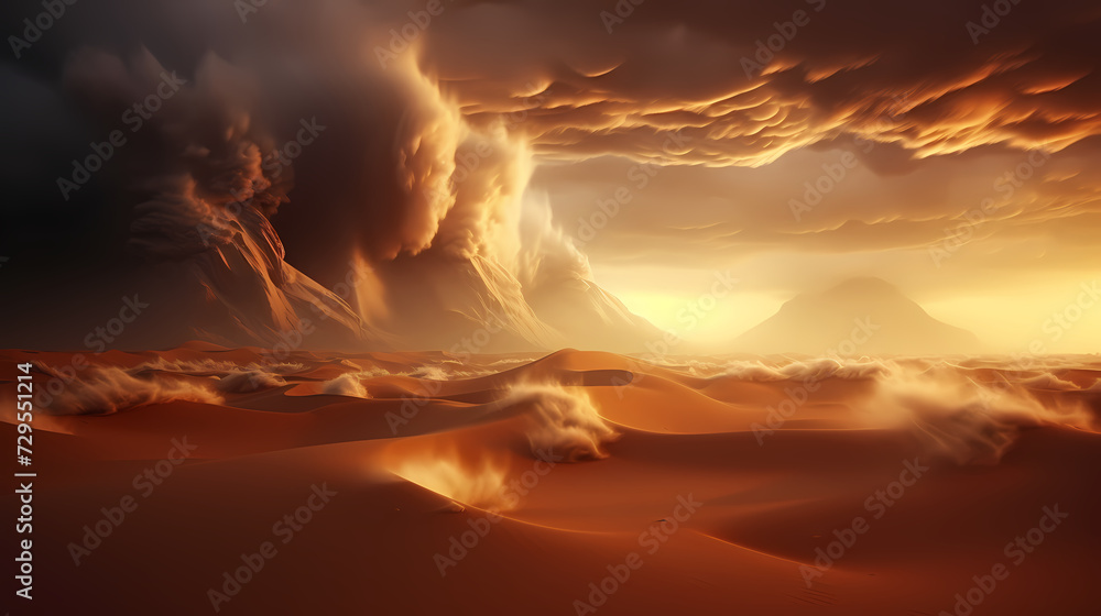 Desert landscape, sand dunes with wavy pattern