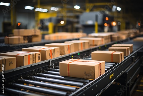 Logistics Automation: A Conveyor Belt Moves Boxes with Precision in a Warehouse, Showcasing Modernized and Streamlined Operations © Dejan