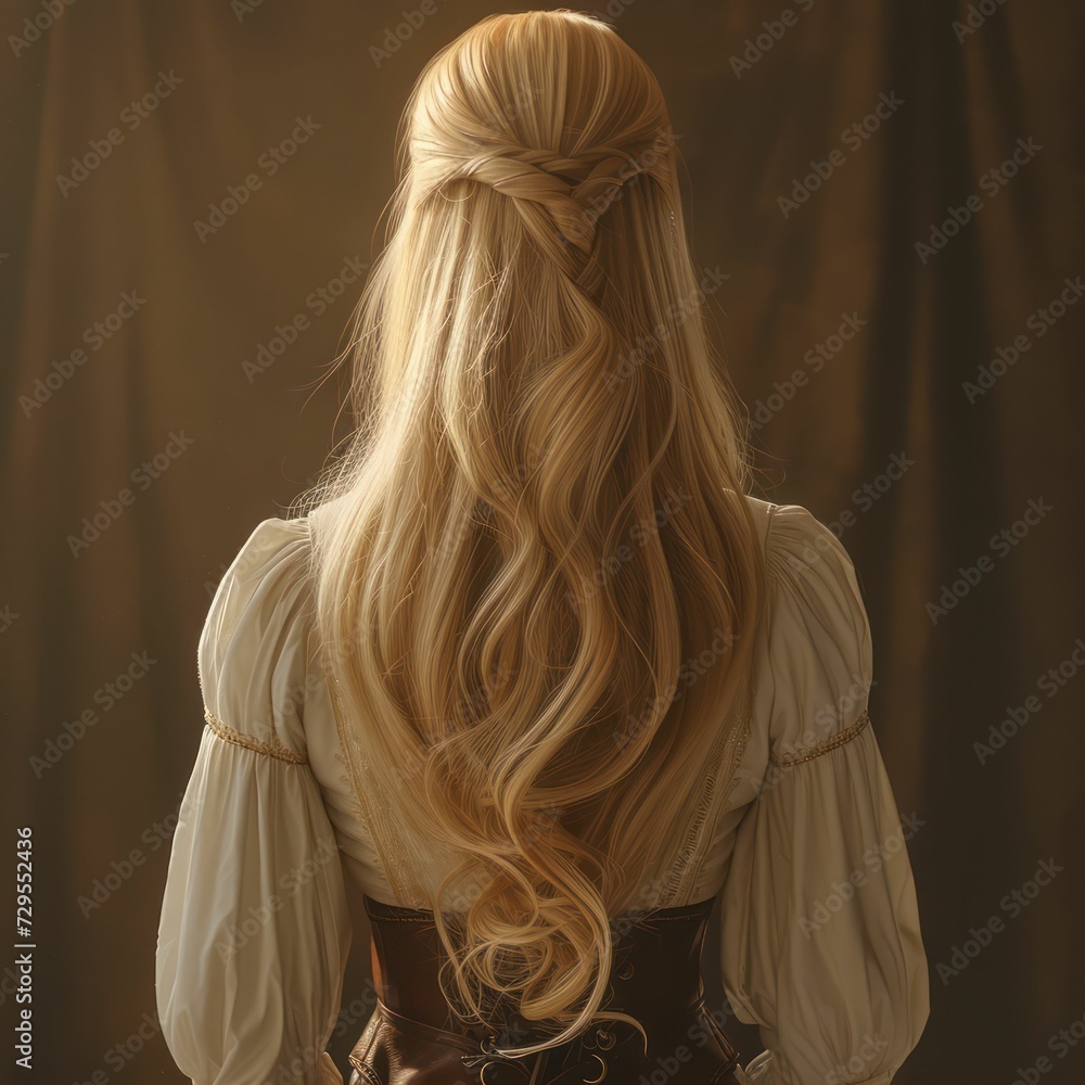 the girl with the long hair braided back. the girl with the long hair braided back.