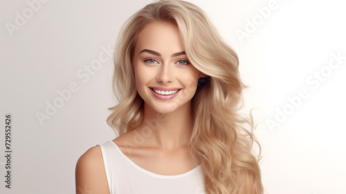 Portrait of a beautiful young woman with blonde hair isolated on white