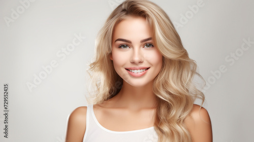 Portrait of a beautiful young woman with blonde hair isolated on white