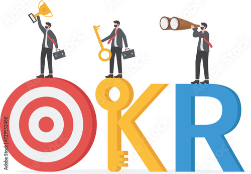 OKR, objective and key result framework. goal setting or define measurable target for business concept

