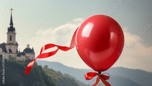 red balloon with ribbon on white background