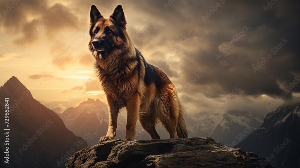 german shepherd dog on the mountain