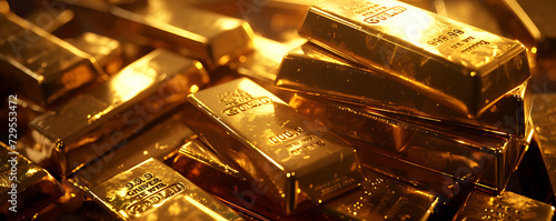gold bars are piled into a pile in