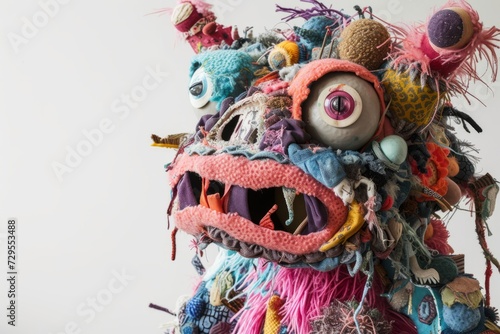 Sculpture of a monster made of stuffed animals in found object art style