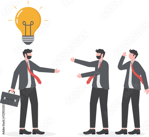 Businessman with idea bulb in spotlight. Business idea concept.light, idea, businessman, business, spotlight, bulb, concept.