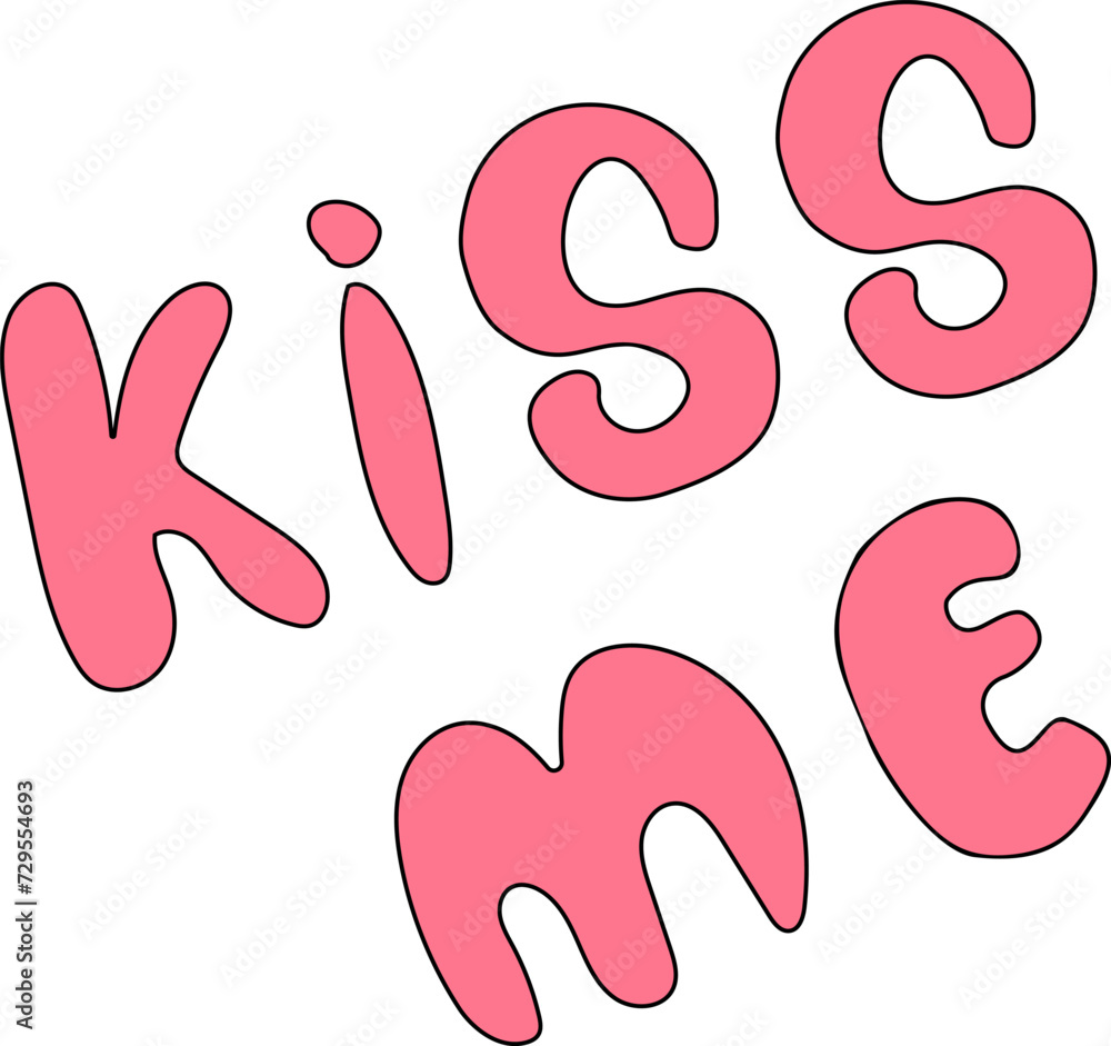 kiss me.word hand drawn lettering. Modern calligraphy script love text. Vector illustration. Design for print on shirt, poster, banner. Pink color text on white background. Lovely print for tee shirt kiss me.word hand drawn lettering. Modern calligraphy script love text. Vector illustration. Design for print on shirt, poster, banner. Pink color text on white background. Lovely print for tee shirt