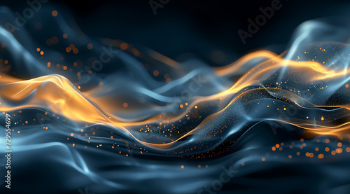 gold blue waves abstract on black background in