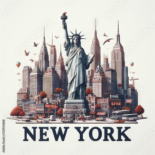 Obraz na płótnie Illustration of New York city landmarks in white background w salonie