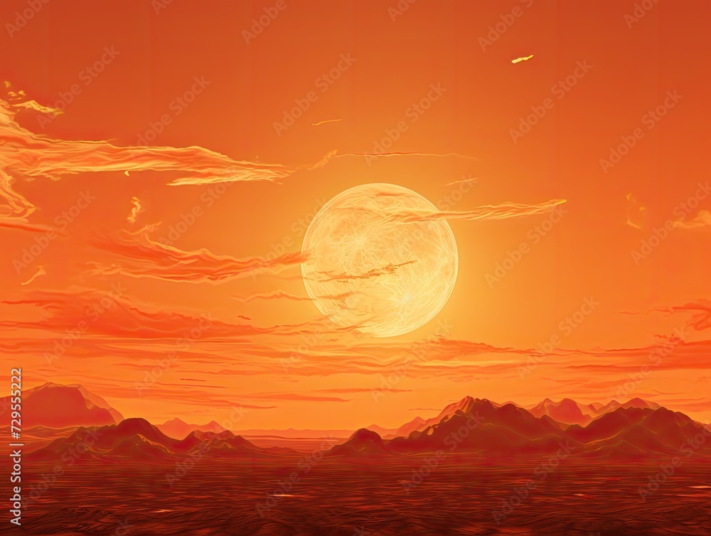 the sun is shining over an orange background