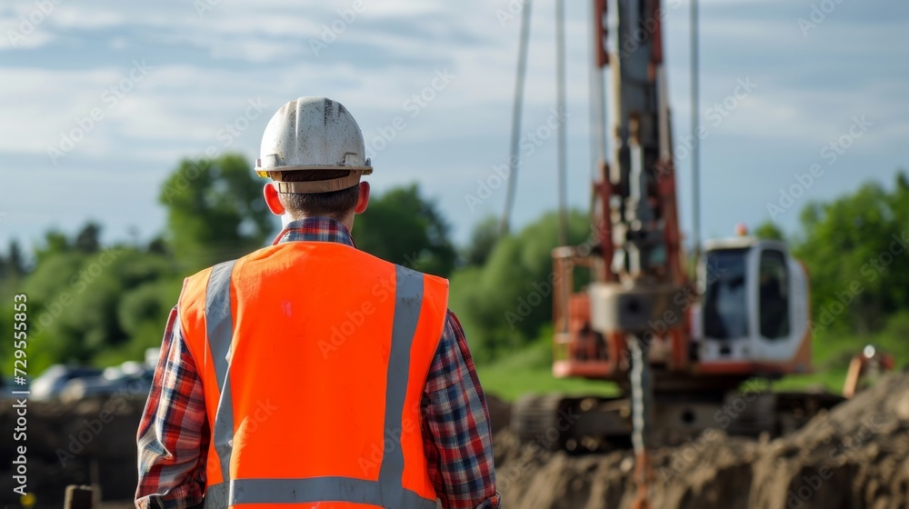 Worker drilling into the earth with his well drilling machine to extract water. Drilling equipment, drills well for water extraction Worker drilling into the earth with his well drilling machine to extract water. Drilling equipment, drills well for water extraction