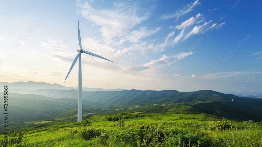 Environmentally friendly wind farms produce renewable green energy in beautiful landscapes.