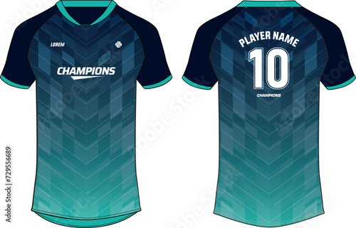 Sports jersey t shirt and shorts kit design flat sketch illustration, Abstract pattern V neck raglan sleeve Football jersey kit concept with front and back view for Soccer, Cricket, Volleyball uniform
