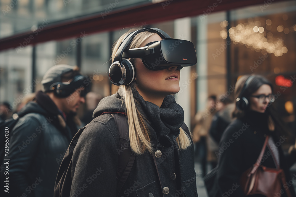 people using virutal headset in public people using virutal headset in public