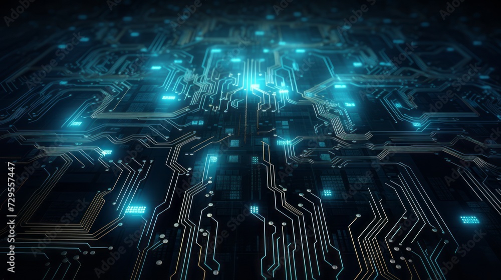 Futuristic circuit board abstract: high-tech technology concept illustration