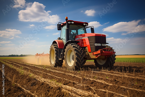 Tractor preparing land for sowing out in field