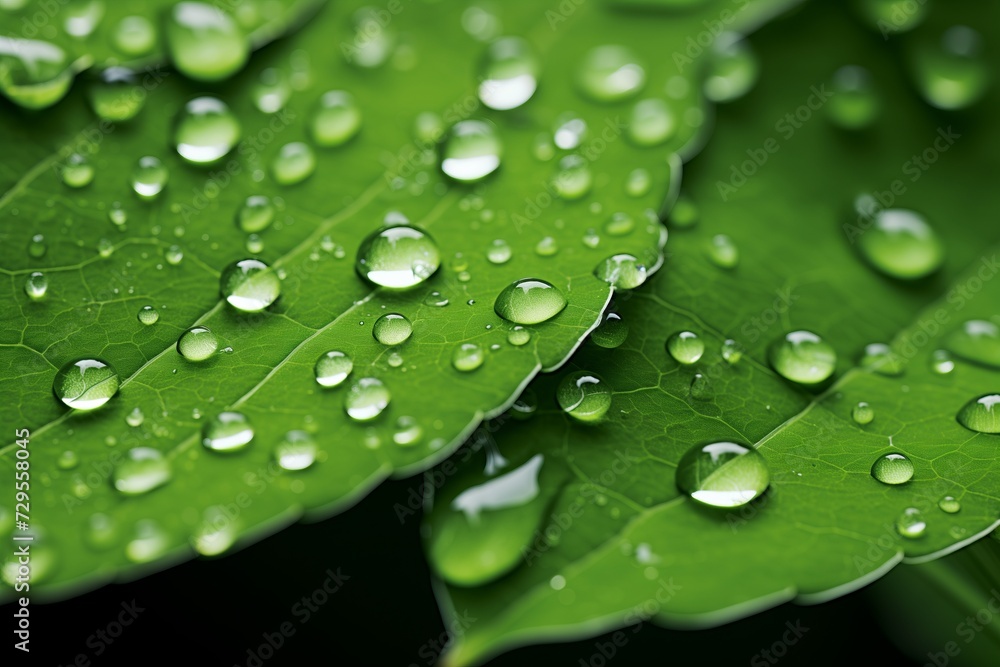 Big water drop Water on green leaf. Beautiful leaf with drops of water. Environment Concept. Photo of rain drops falling from a leaf. Long wide banner. Copy space for your design. Big water drop Water on green leaf. Beautiful leaf with drops of water. Environment Concept. Photo of rain drops falling from a leaf. Long wide banner. Copy space for your design.