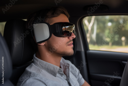 Male using virtual headset driving in the car