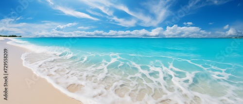 beautiful sandy beach and soft blue ocean wave. Сopy space for a product 