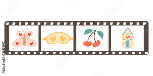 Vector film. Film with romantic elements, Frames of a romantic film. Cartoon