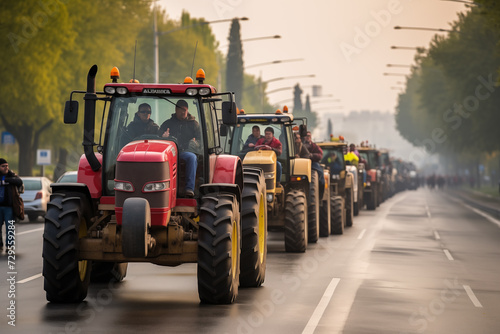 Convoy of European tractors, rolling purposefully towards the protest, amplifies the collective voice of farmers advocating for change. © Steam visuals