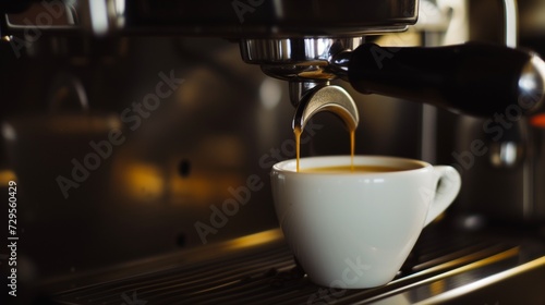 AI generated illustration of Espresso being brewed into a white cup