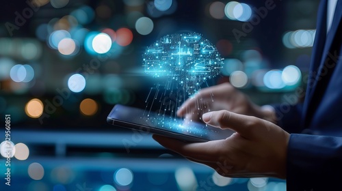AI or Artificial intelligence business concept,Businessman use smartphone with technology business icon and industry digital marketing,The reach of artificial intelligence to help 