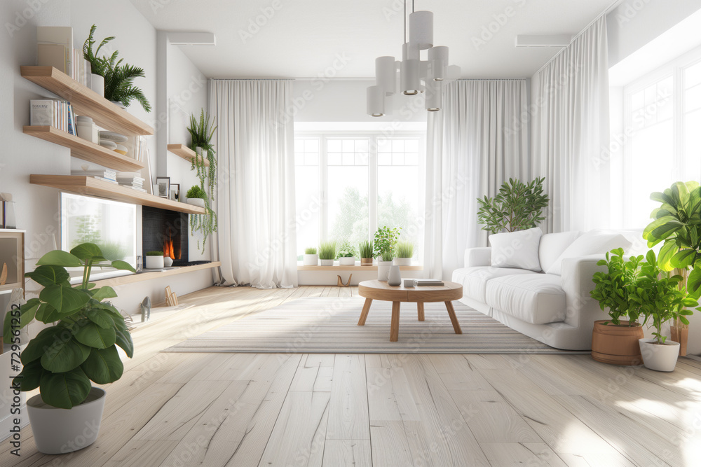 Interior design of modern apartment. Interior mockup. Scandinavian interior design. Generative AI Interior design of modern apartment. Interior mockup. Scandinavian interior design. Generative AI