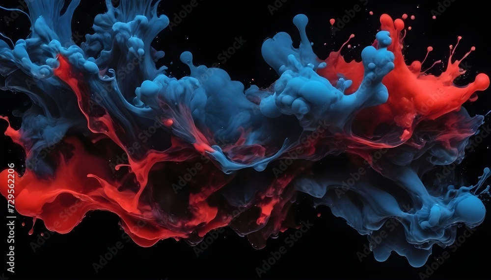 Acrylic blue and red colors in water. Ink blot. Abstract black background. Acrylic blue and red colors in water. Ink blot. Abstract black background.