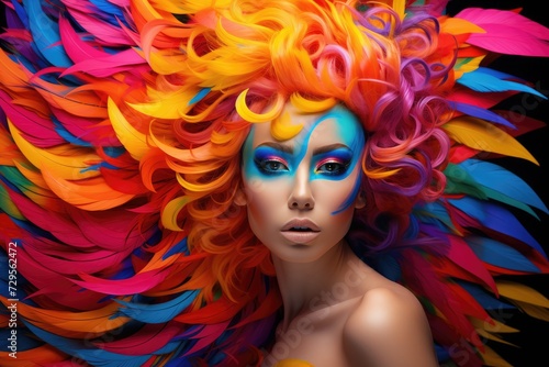 Beauty model girl with colorful dyed hair. Haircut. Colorful hair. Portrait of a beautiful girl with dyed hair, professional hair coloring. Hair coloring