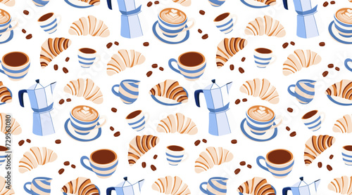 Coffee Desserts croissant Seamless Pattern. Tropical Theme photo