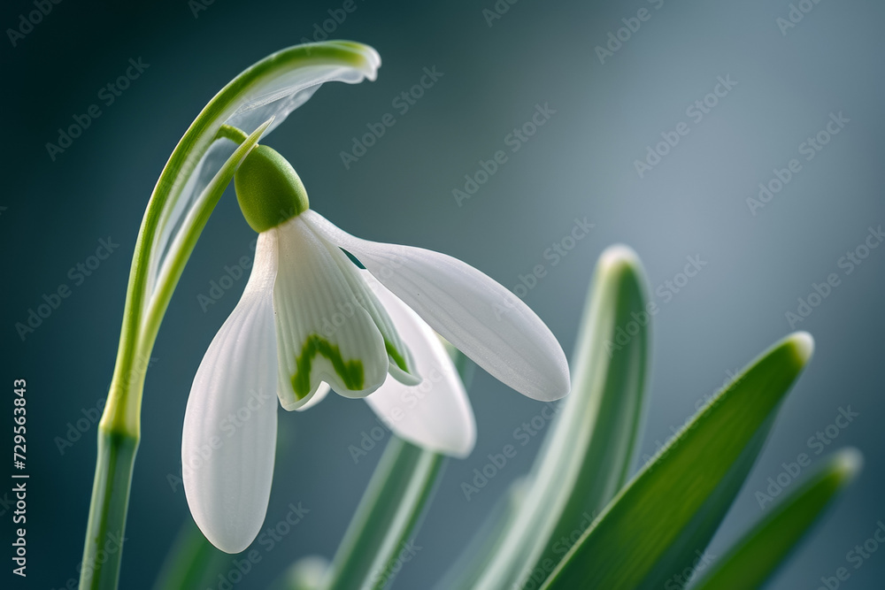 First spring flowers, snowdrop close-up. Background with selective focus and copy space First spring flowers, snowdrop close-up. Background with selective focus and copy space