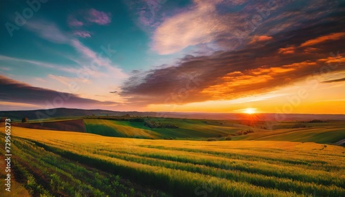 sunset over the field captivating 4k time lapse majestic sunrise sunset landscape with stunning nature s light and rolling colorful clouds generative ai