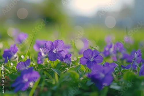 Blooming meadow or spring meadow with wildflowers. Background with selective focus and copy space