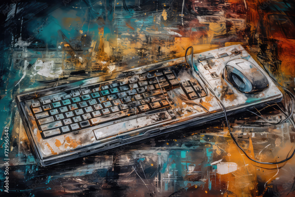 Encaustic Painting of Computer Keyboard