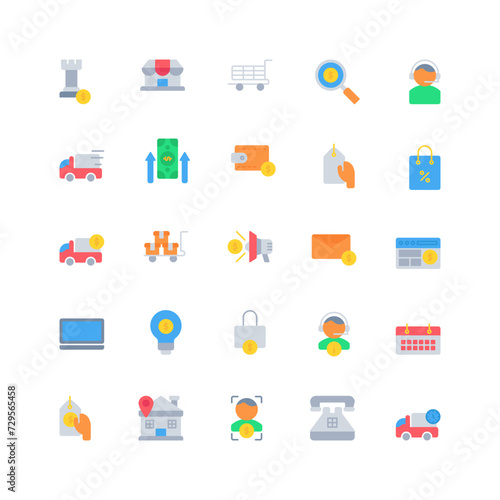 ecommerce icon set. flat color icon collection. Containing icons