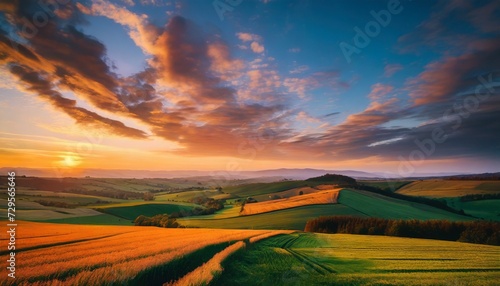 sunset over the field captivating 4k time lapse majestic sunrise sunset landscape with stunning nature s light and rolling colorful clouds generative ai