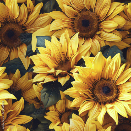 Floral wallpaper background. Seamless pattern with sunflowers on light background