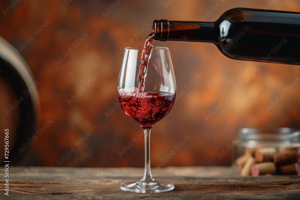 Wine in a glass. Backdrop with selective focus and copy space