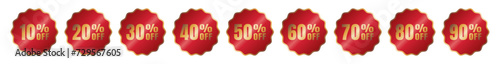Set of red discount stickers. Vector and PNG on transparent background.