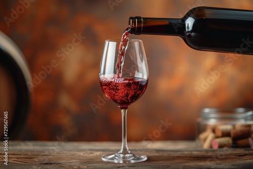 Wine in a glass. Backdrop with selective focus and copy space