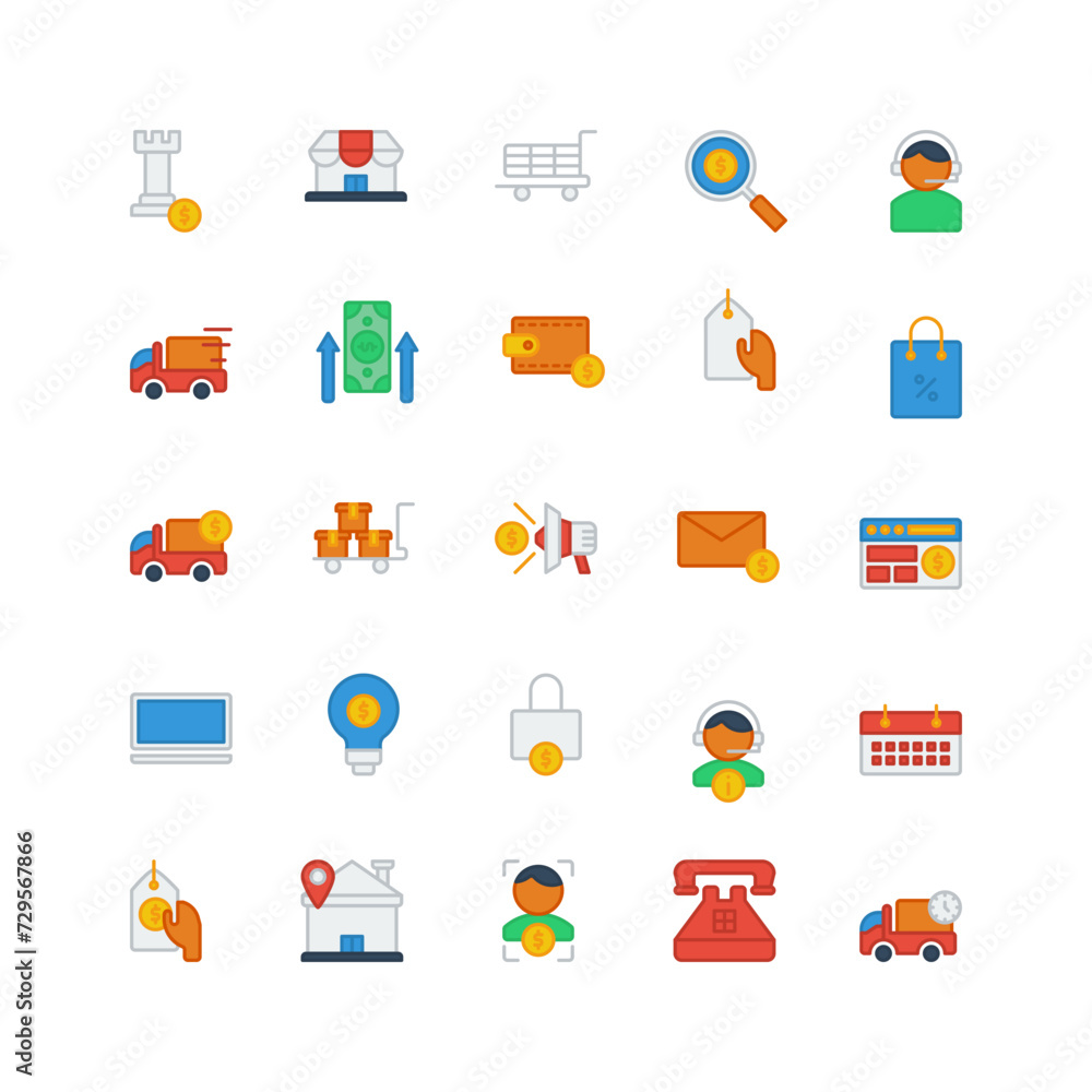 ecommerce icon set. filled color icon collection. Containing icons