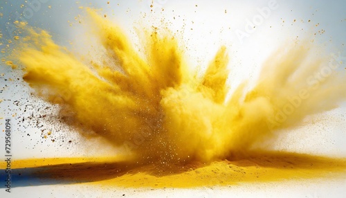 yellow powder explosion on white background