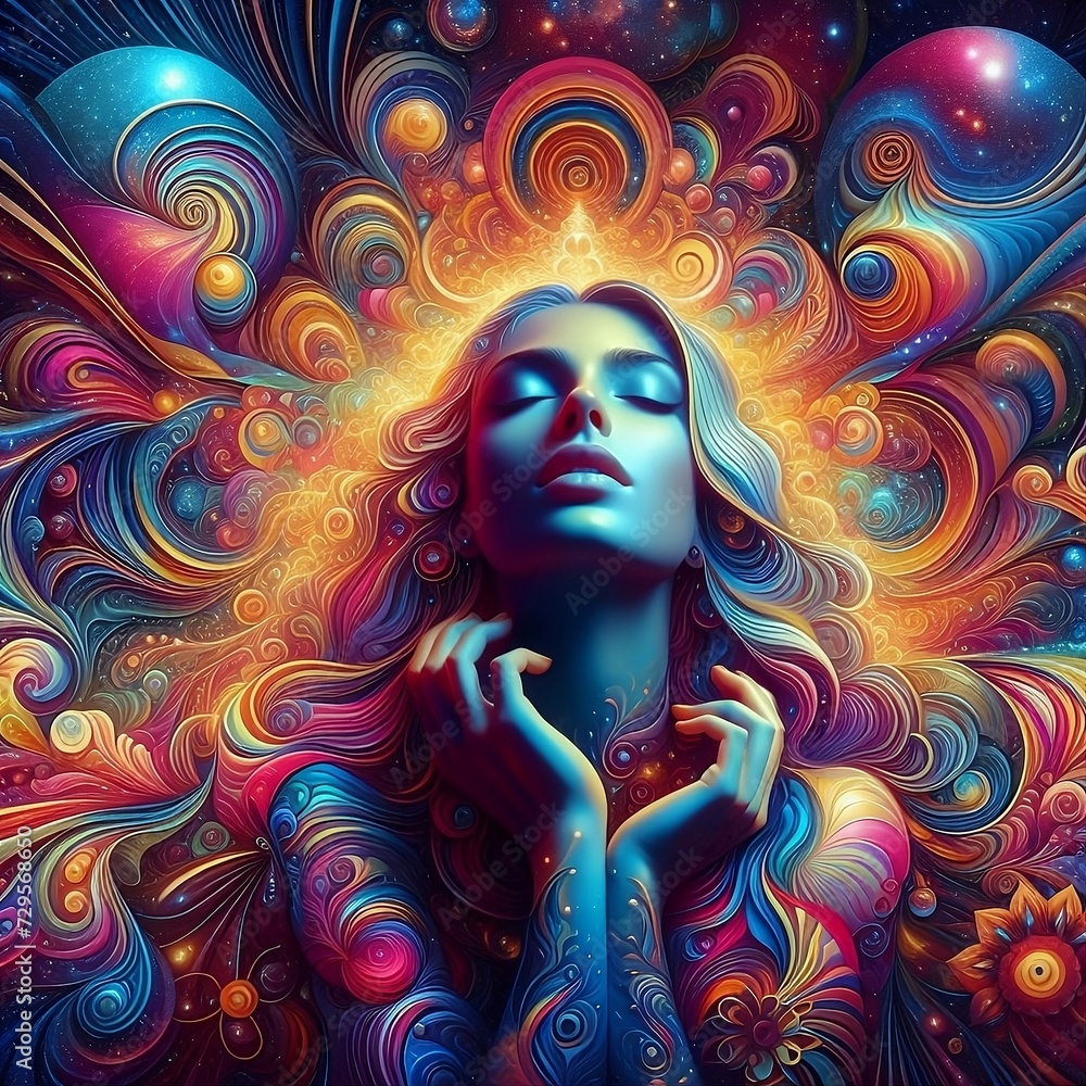 Enigmatic Psychedelic Woman: Mystical Portrait Enigmatic Psychedelic Woman: Mystical Portrait